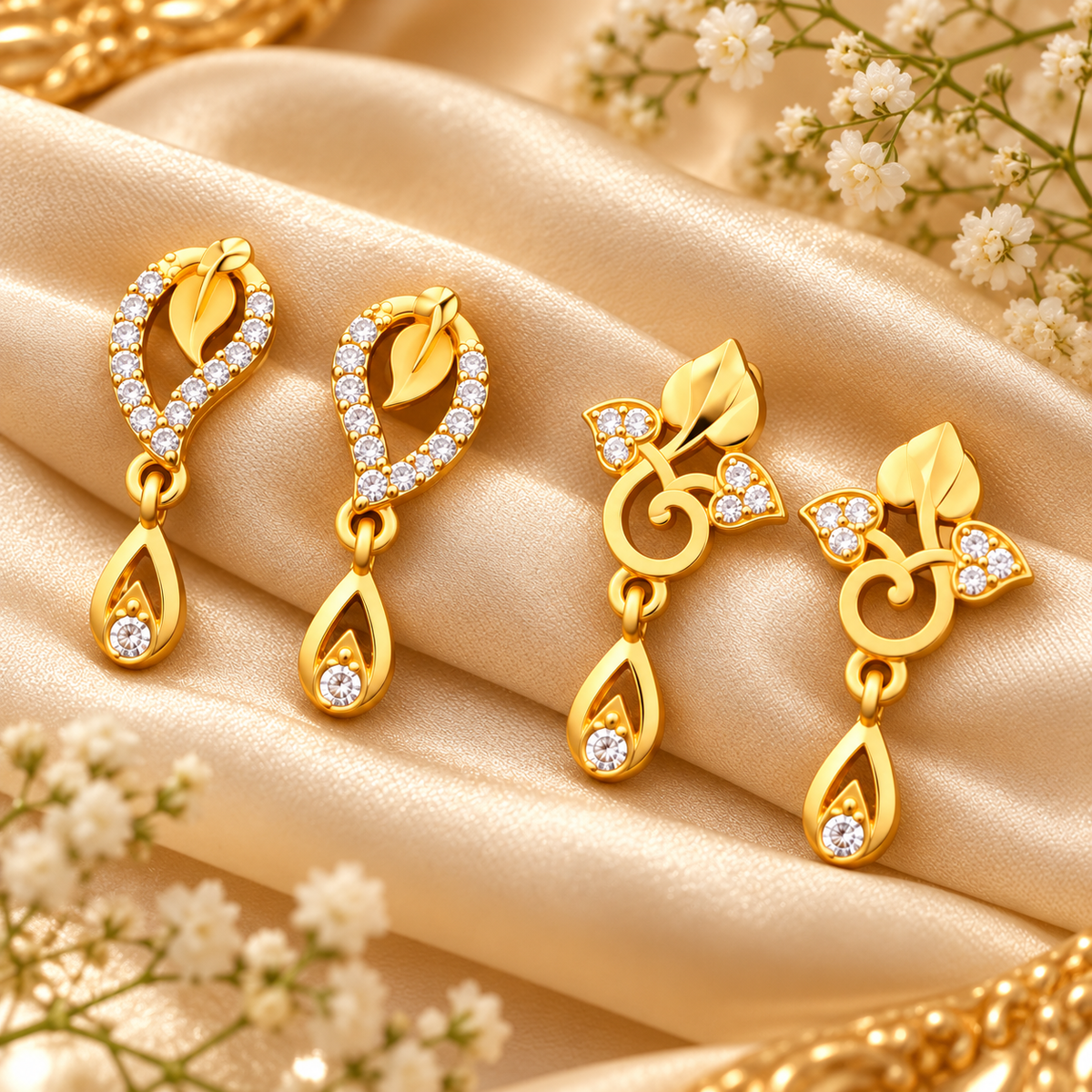 Jivaanik Golden Leaf Drop Earrings Duo