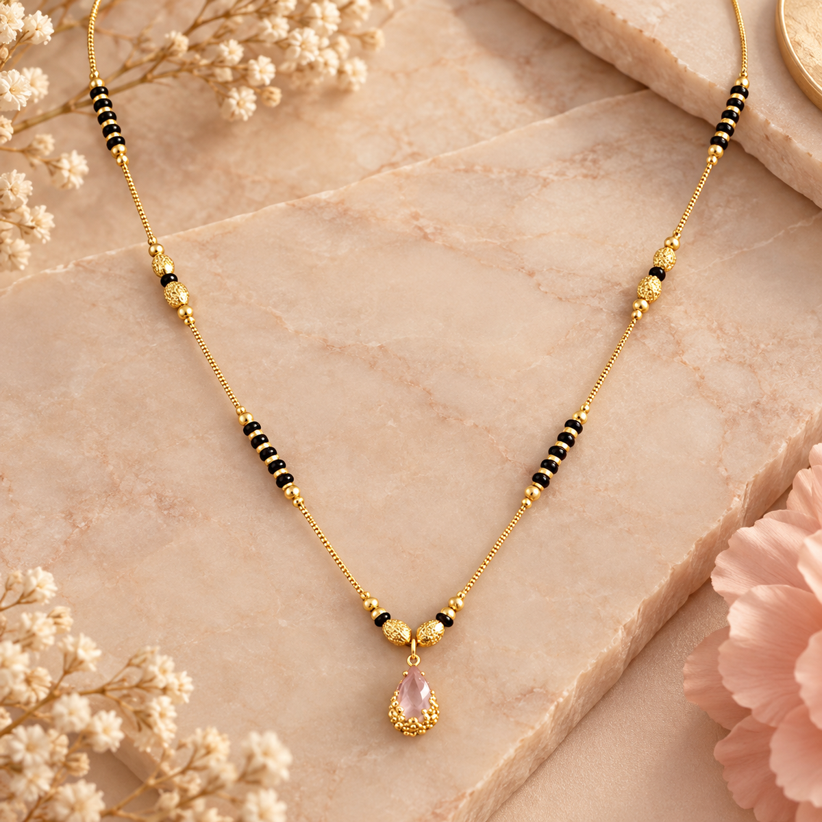 Jivaanik Pink Drop Mangalsutra Necklace