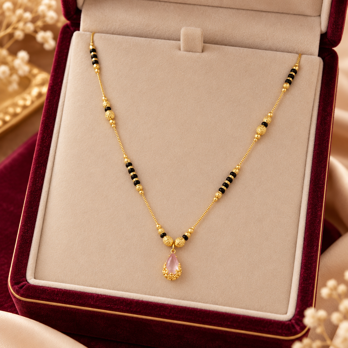 Jivaanik Pink Drop Mangalsutra Necklace