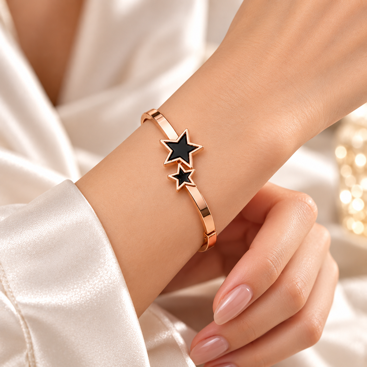 Jivaanik Rose Gold Double Star Cuff Bracelet
