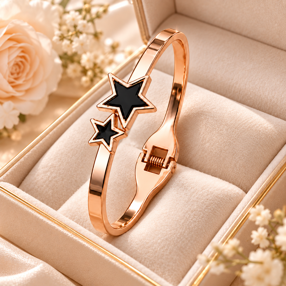Jivaanik Rose Gold Double Star Cuff Bracelet