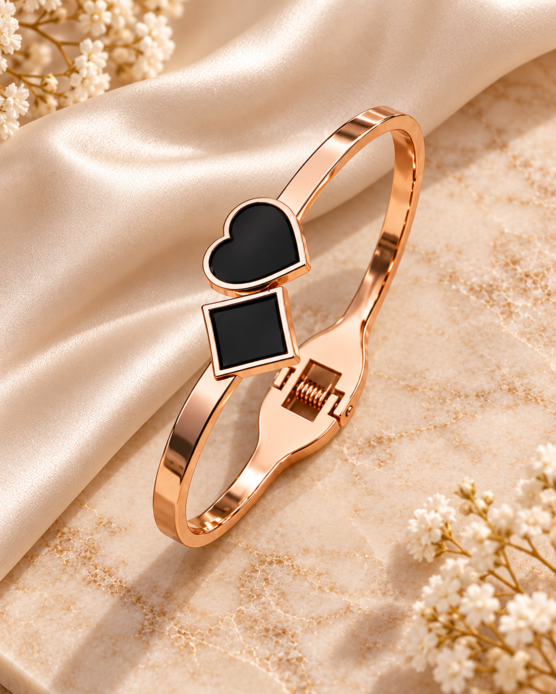 Jivaanik Rose Gold Heart & Square Cuff Bracelet