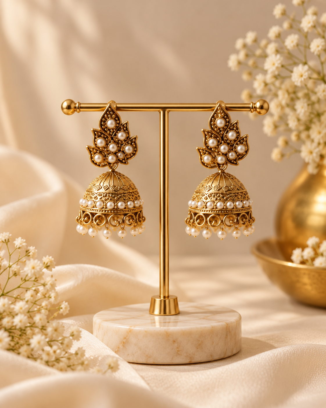 Jivaanik Antique Pearl Jhumka Earrings