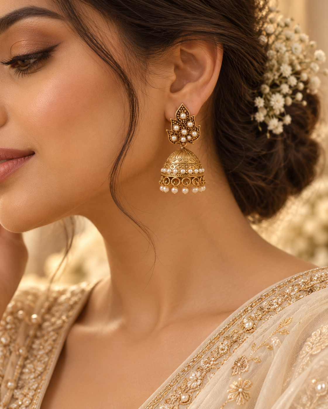 Jivaanik Antique Pearl Jhumka Earrings