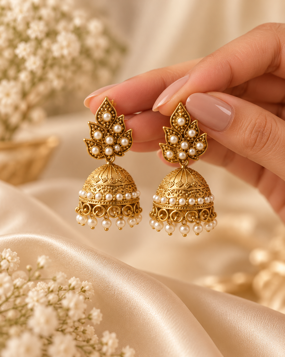 Jivaanik Antique Pearl Jhumka Earrings