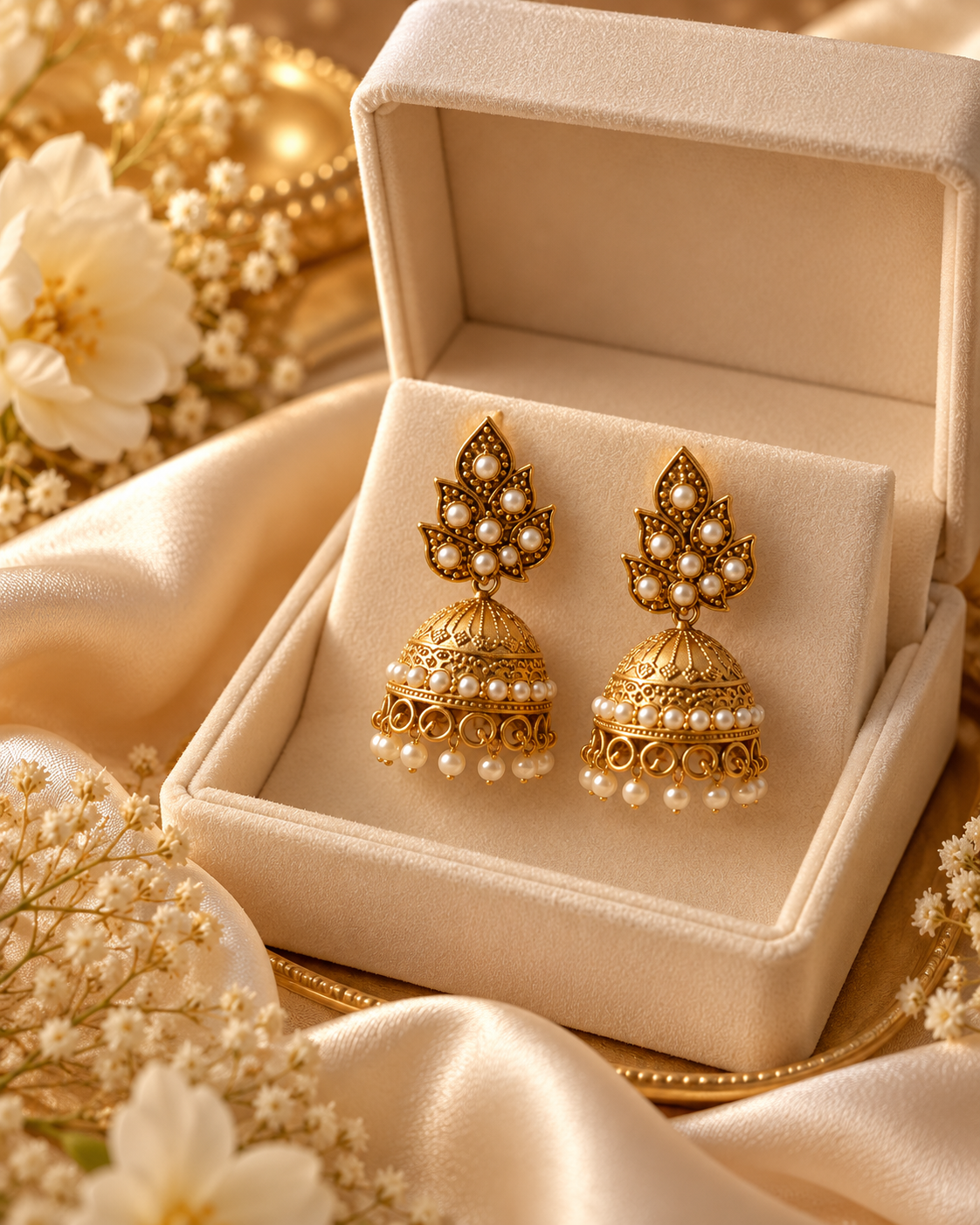 Jivaanik Antique Pearl Jhumka Earrings