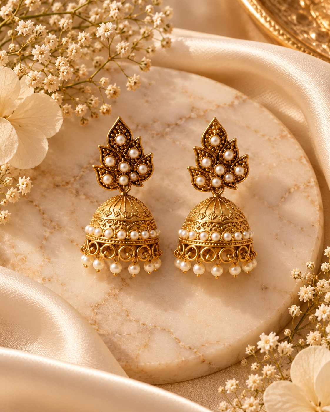 Jivaanik Antique Pearl Jhumka Earrings