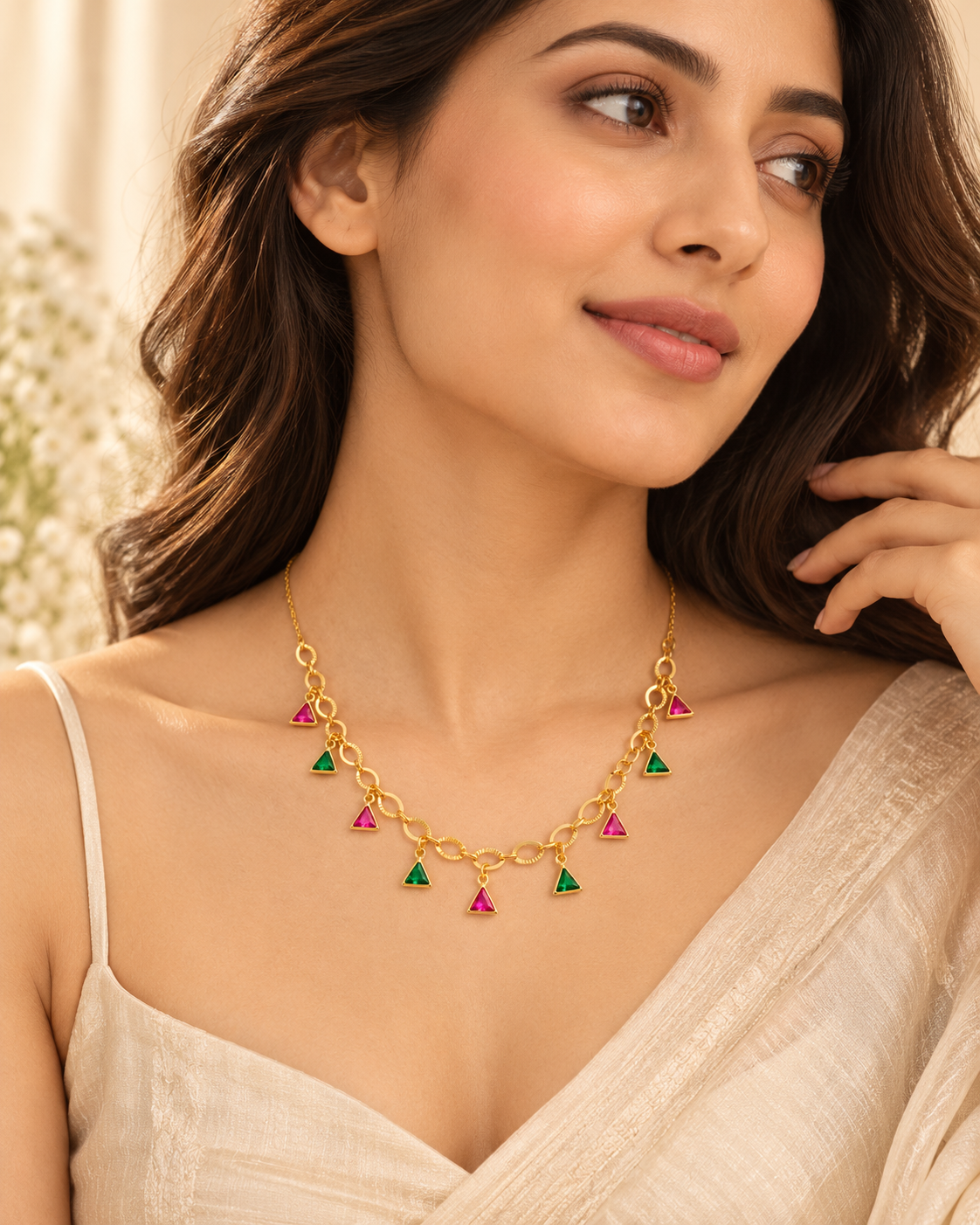 Jivaanik Multicolor Triangle Charm Necklace
