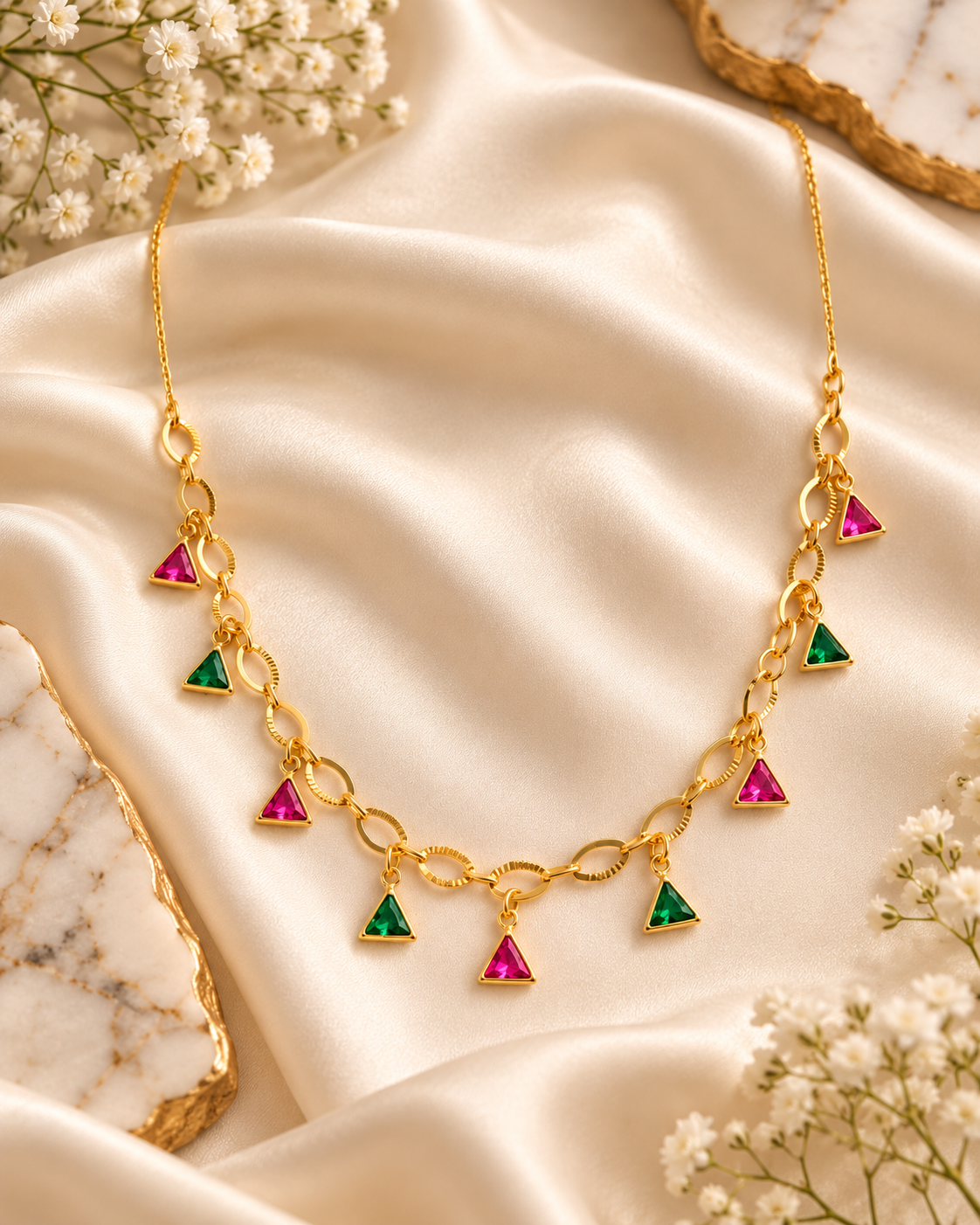 Jivaanik Multicolor Triangle Charm Necklace