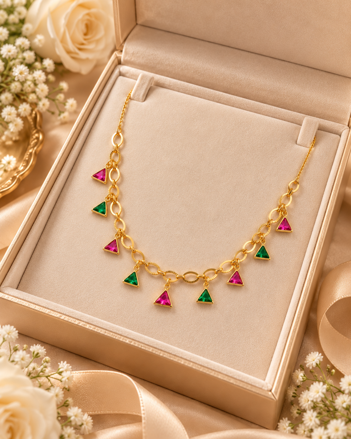 Jivaanik Multicolor Triangle Charm Necklace