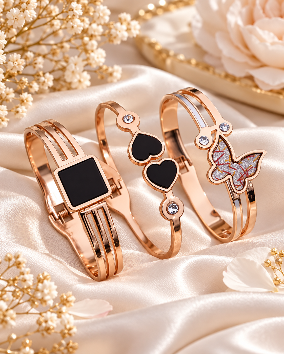 Premium Rose Gold Bracelet Combo Set for Women – Pack of 3
