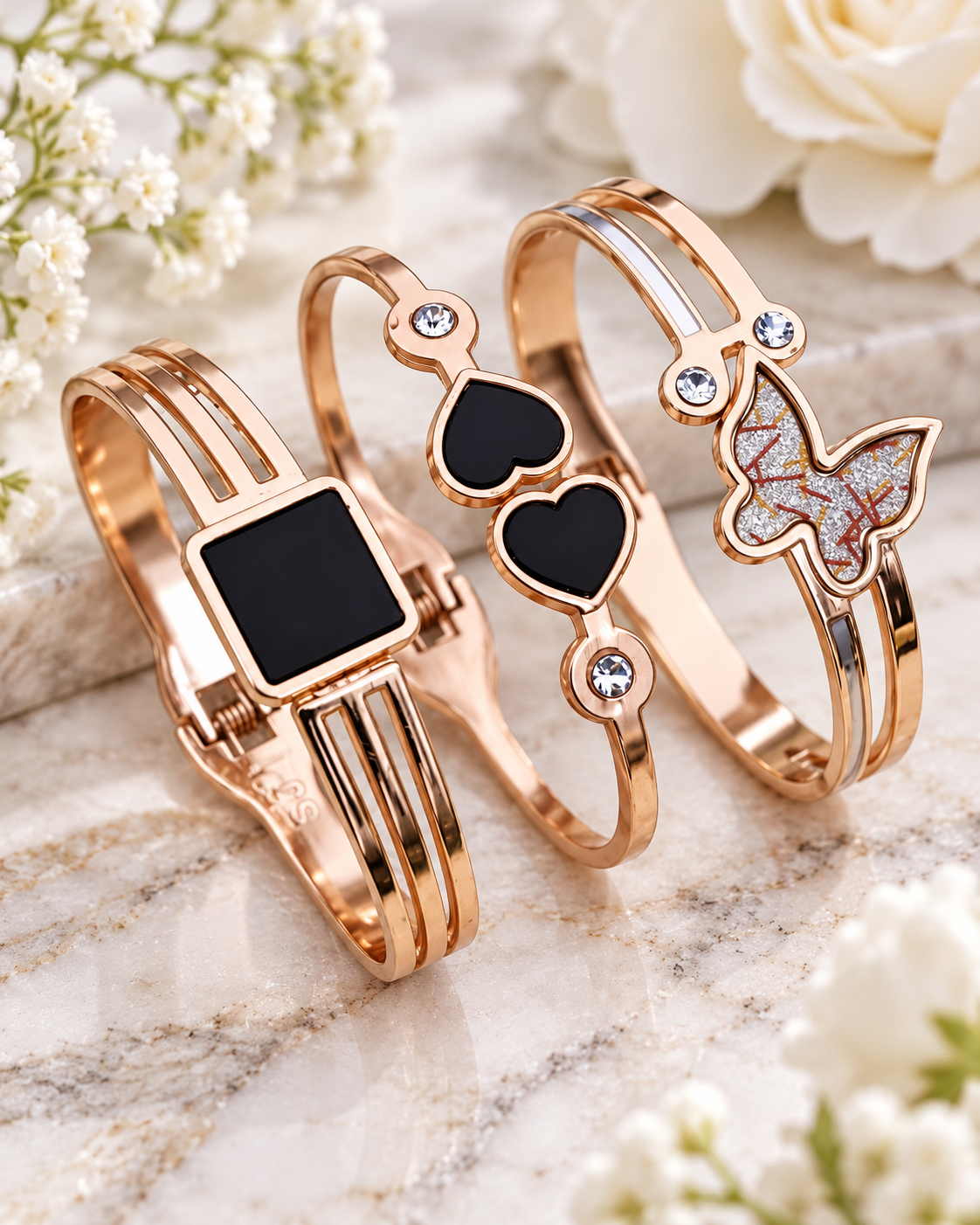 Premium Rose Gold Bracelet Combo Set for Women – Pack of 3