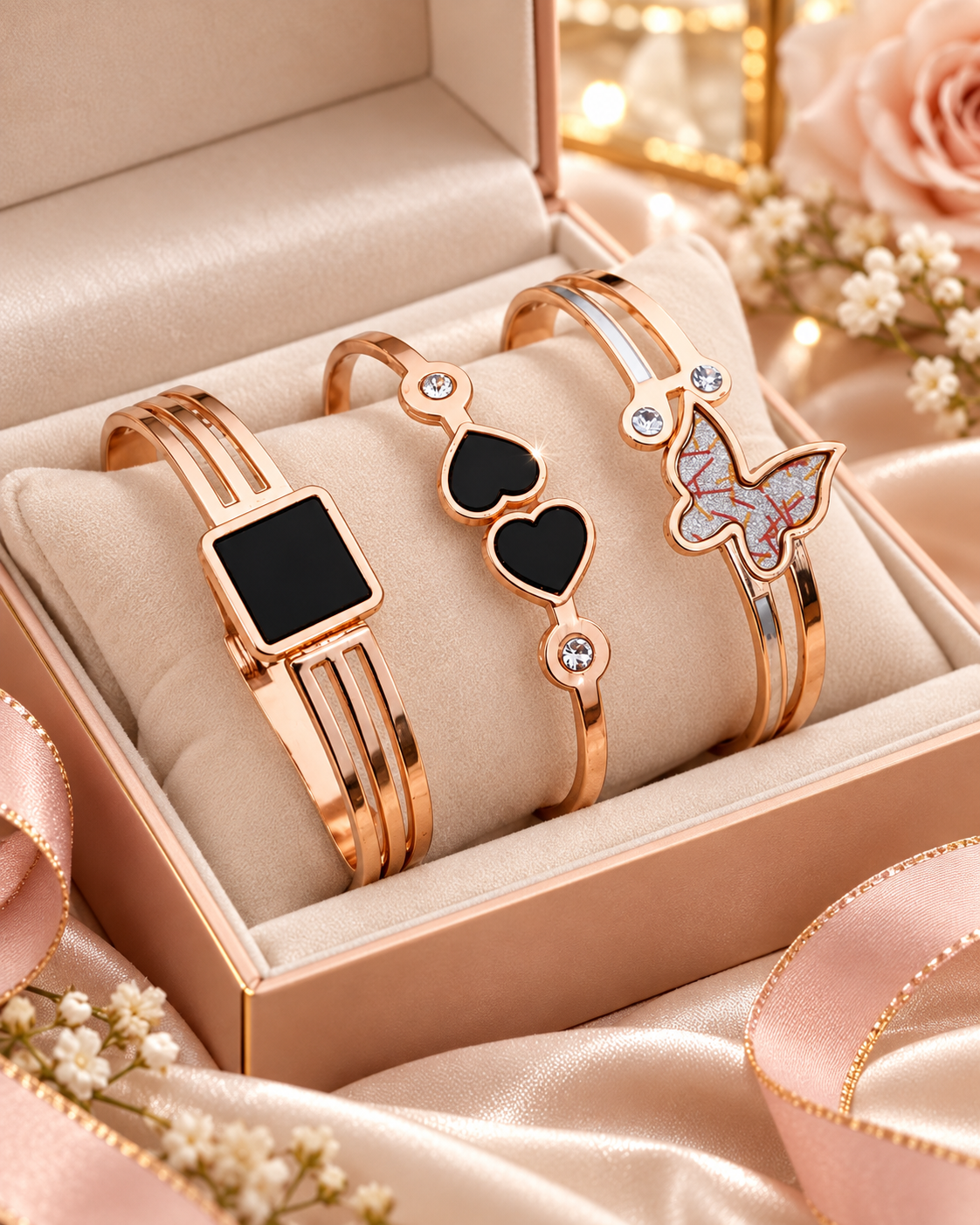 Premium Rose Gold Bracelet Combo Set for Women – Pack of 3