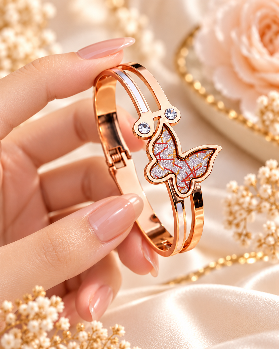 Jivaanik Premium Butterfly Rose Gold Bracelet for Women