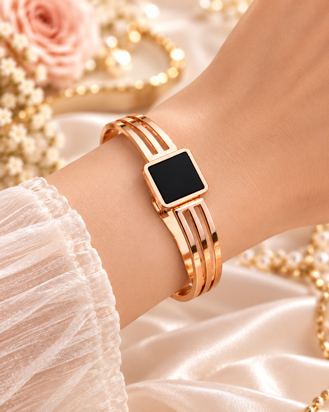 Jivaanik Premium Black Square Rose Gold Bracelet for Women