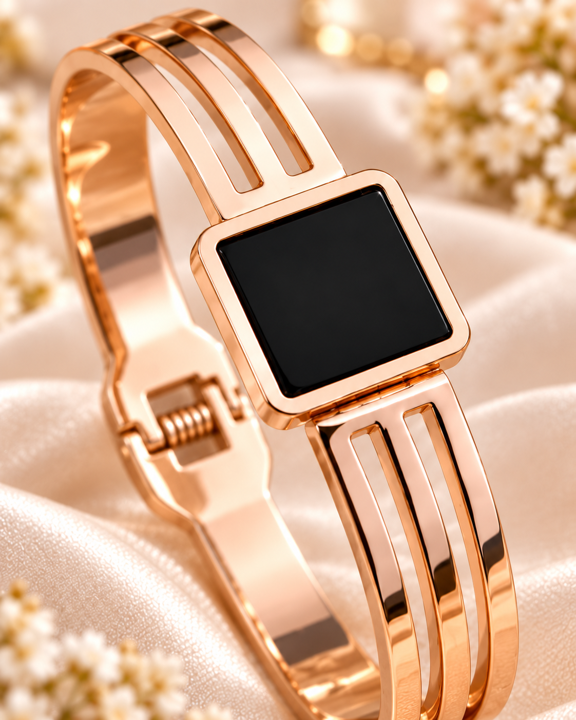 Jivaanik Premium Black Square Rose Gold Bracelet for Women