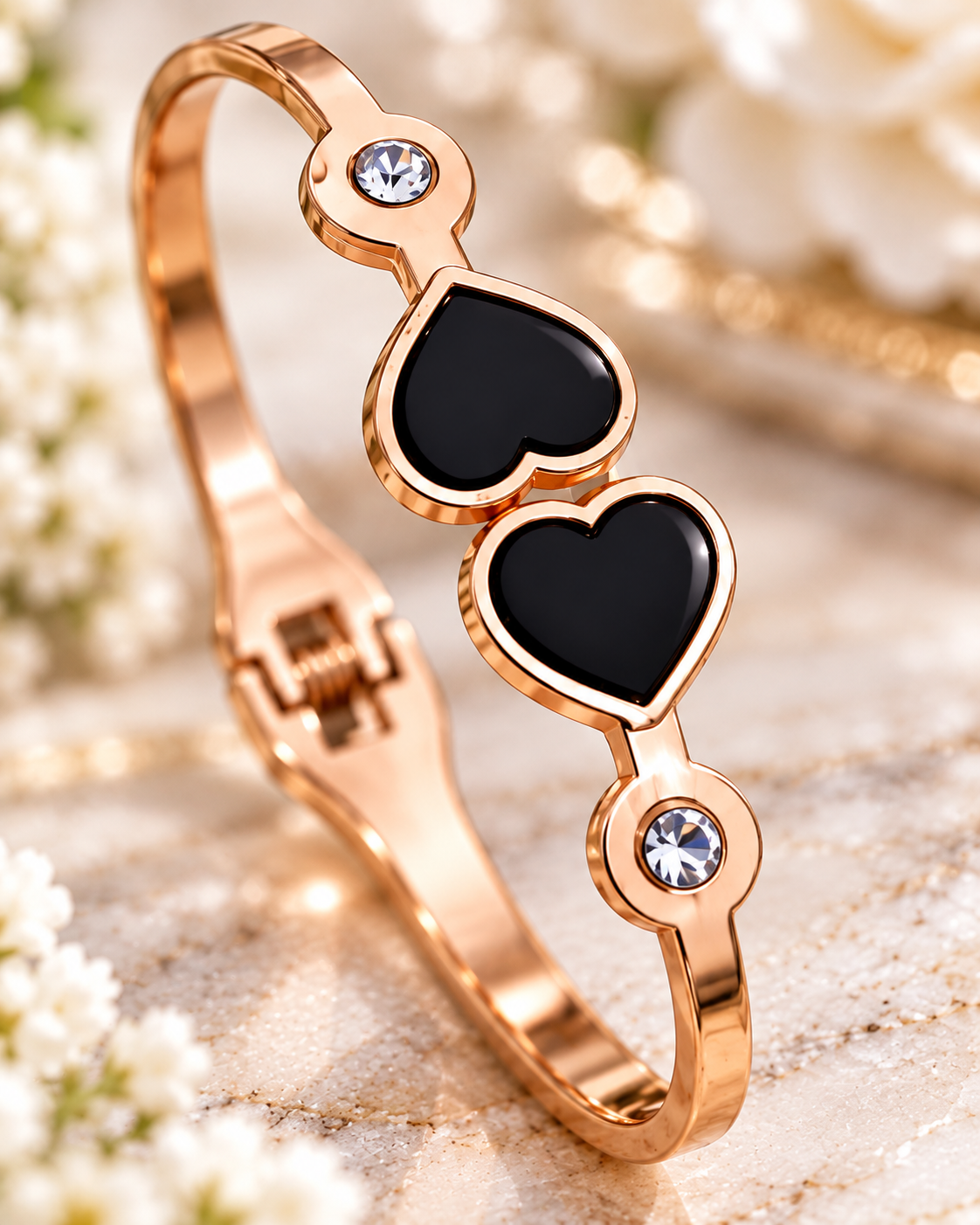 Jivaanik Premium Double Black Heart Rose Gold Bracelet for Women