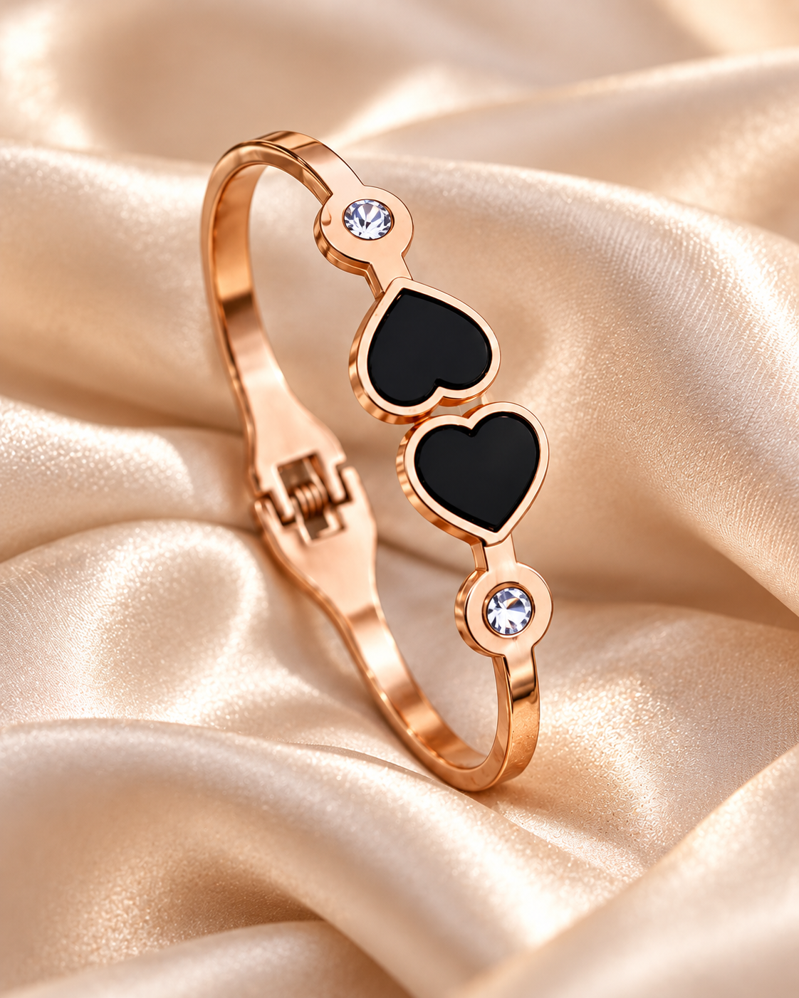 Jivaanik Premium Double Black Heart Rose Gold Bracelet for Women