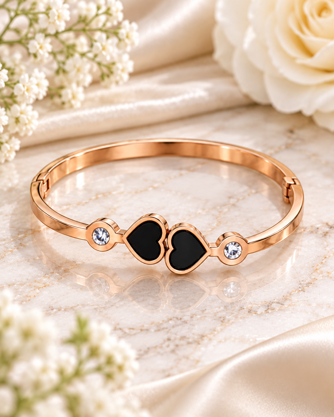 Jivaanik Premium Double Black Heart Rose Gold Bracelet for Women
