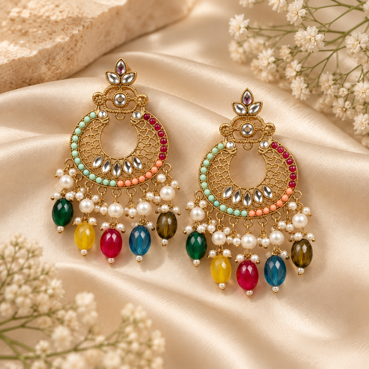 Jivaanik Rangrez Multicolor Chandbali Earrings