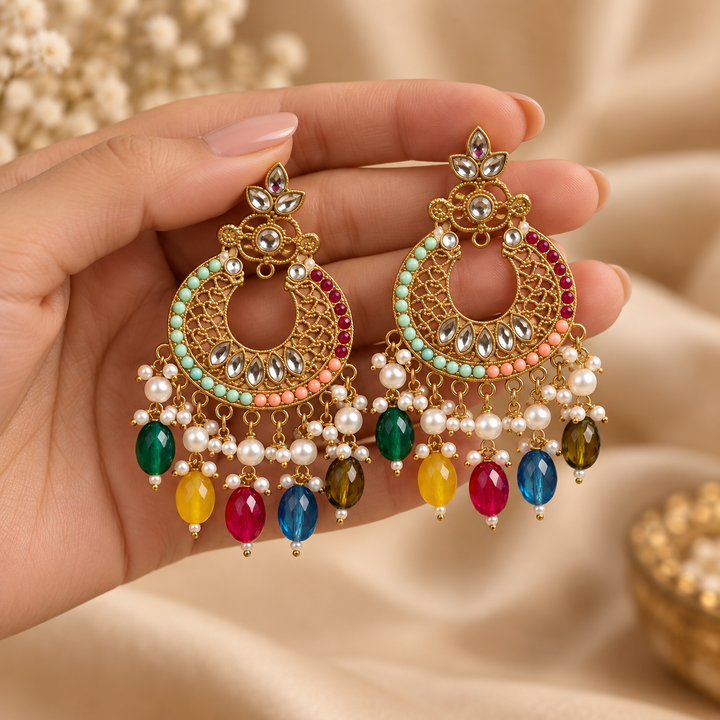 Jivaanik Rangrez Multicolor Chandbali Earrings