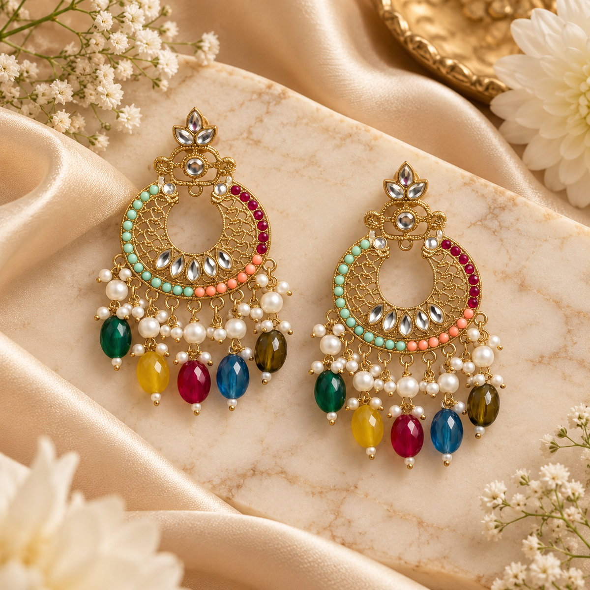 Jivaanik Rangrez Multicolor Chandbali Earrings