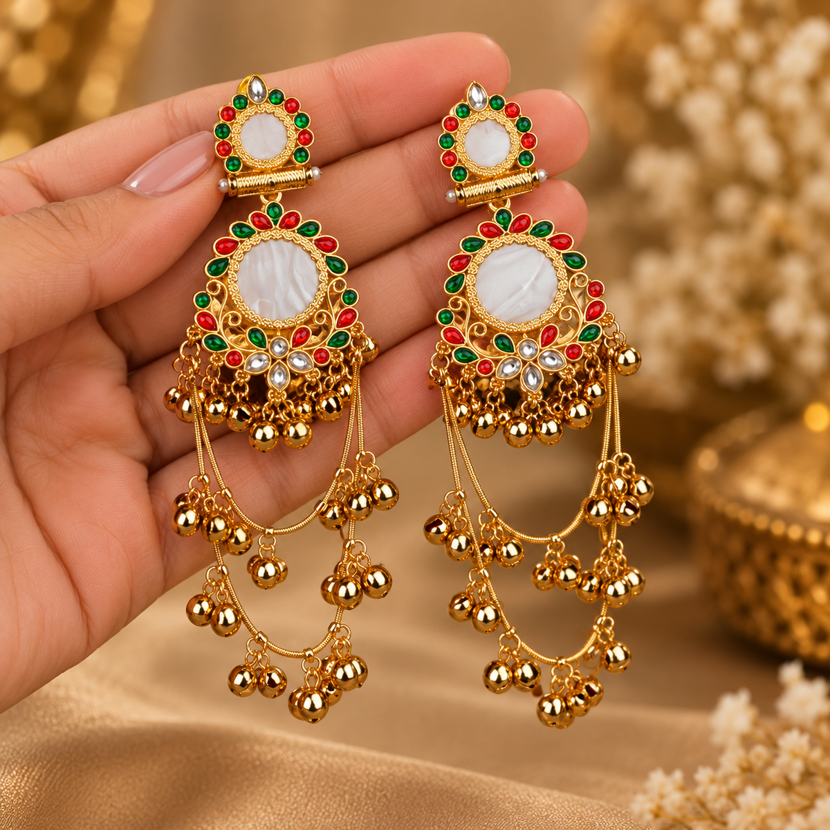 Jivaanik Maharani Mirror Long Earrings