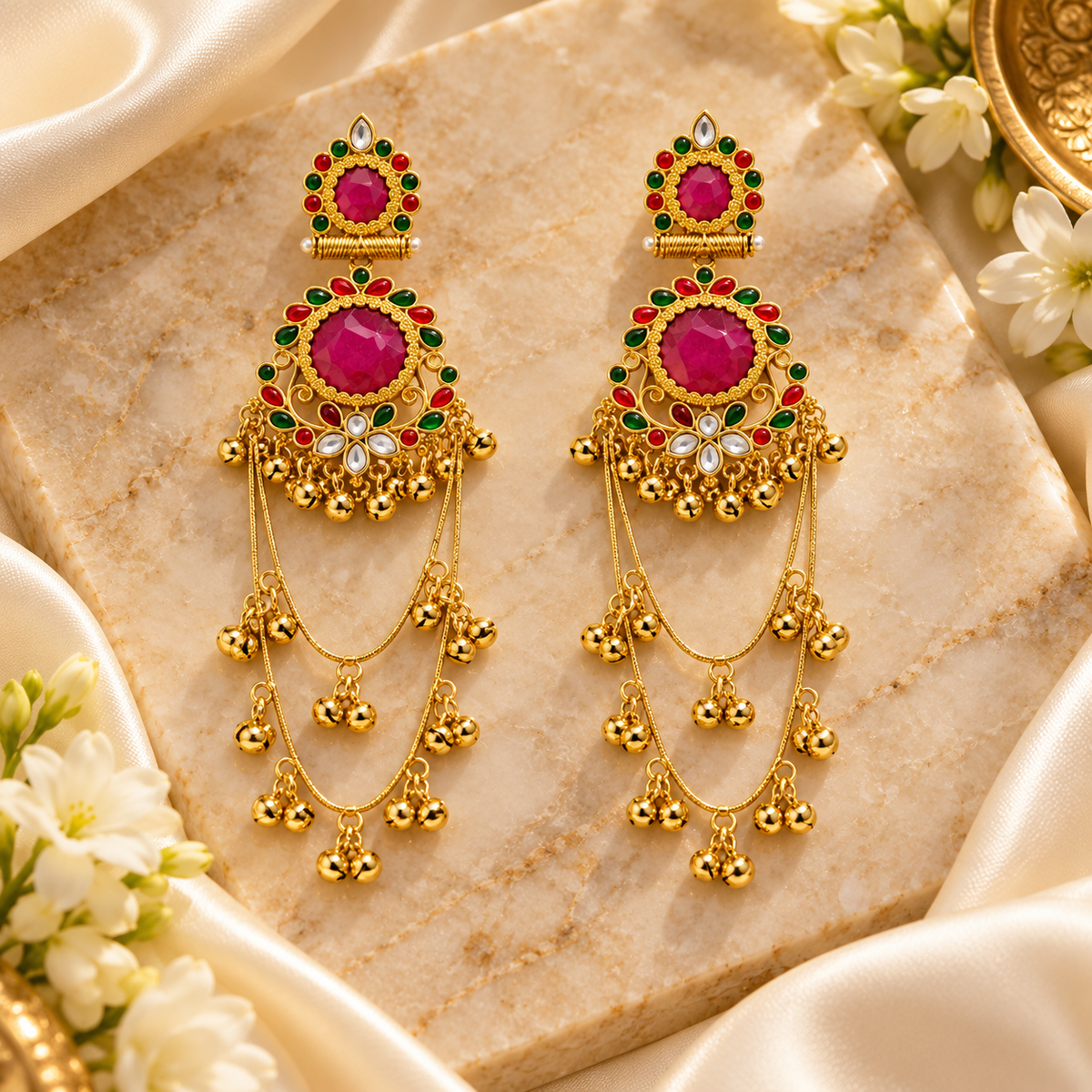 Jivaanik Rani Ruby Long Earrings