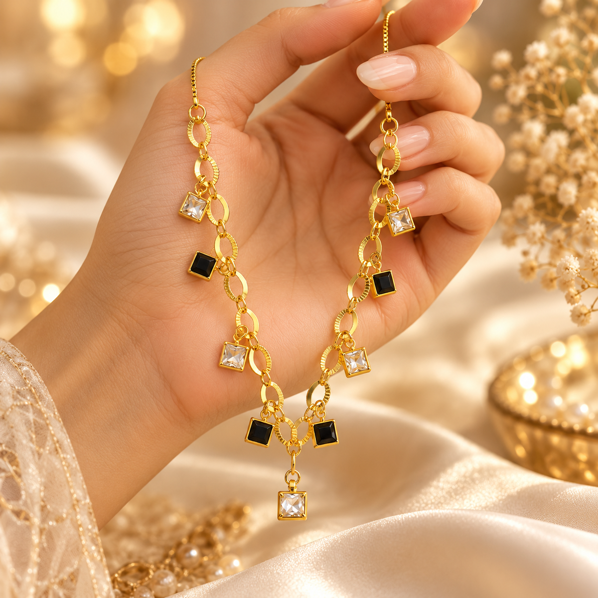 Jivaanik Noir Crystal Charm Necklace