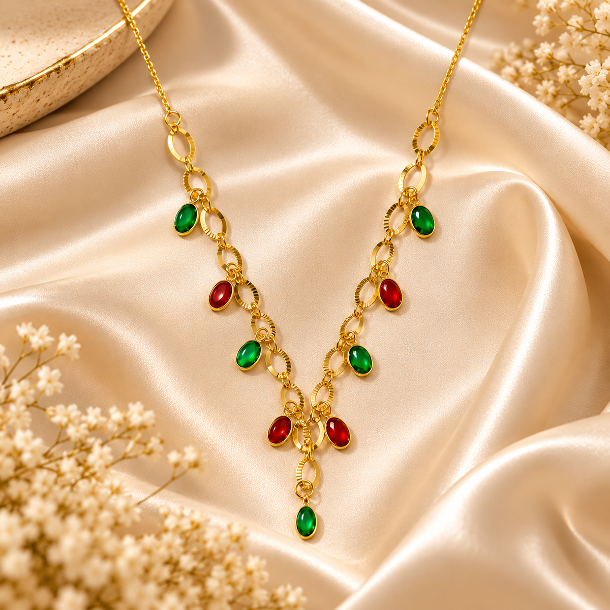 Jivaanik Ruby Emerald Charm Necklace