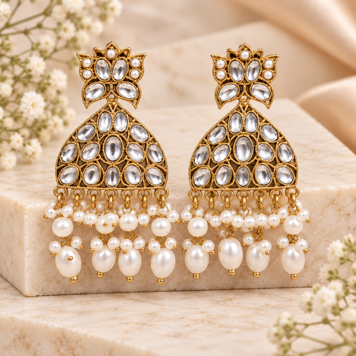 Jivaanik Noor Kundan Pearl Statement Earrings