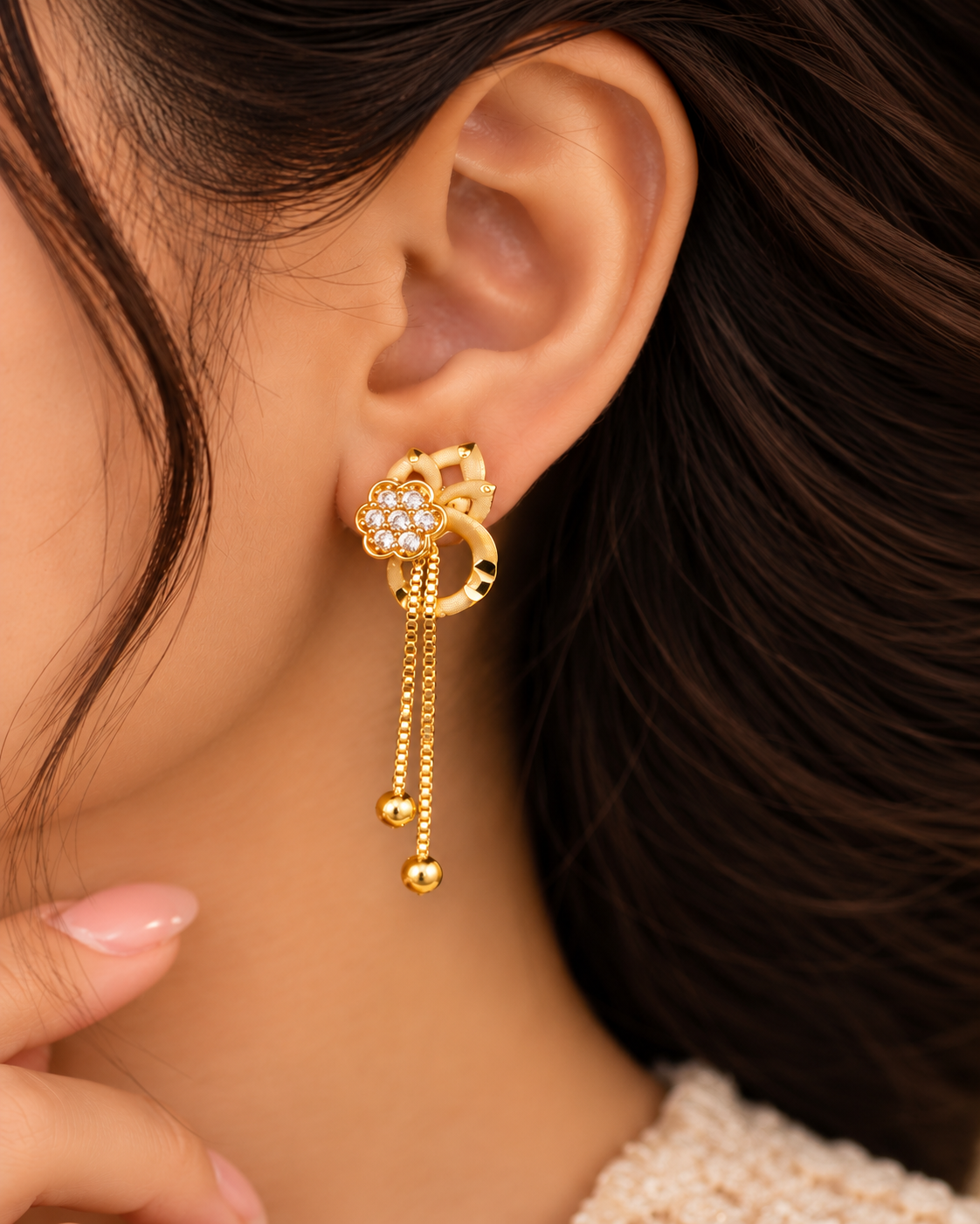Jivaanik Floral Tassel Drop Earrings