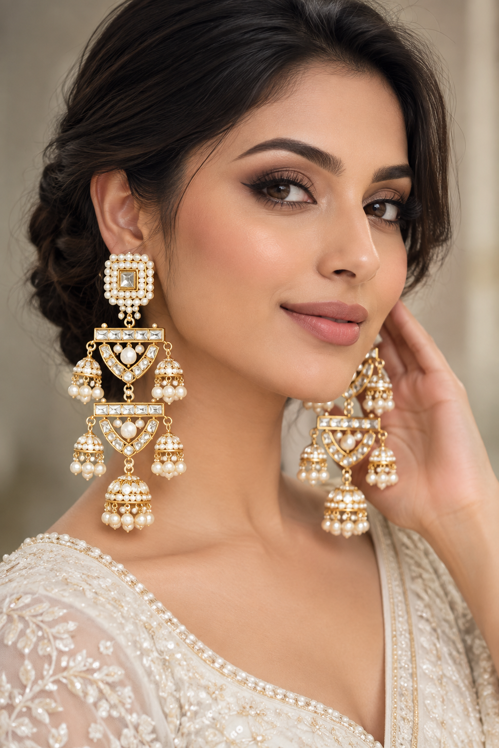 Jivaanik Zoya Pearl Kundan Statement Earrings