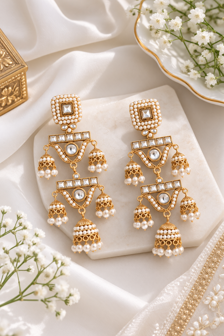 Jivaanik Zoya Pearl Kundan Statement Earrings