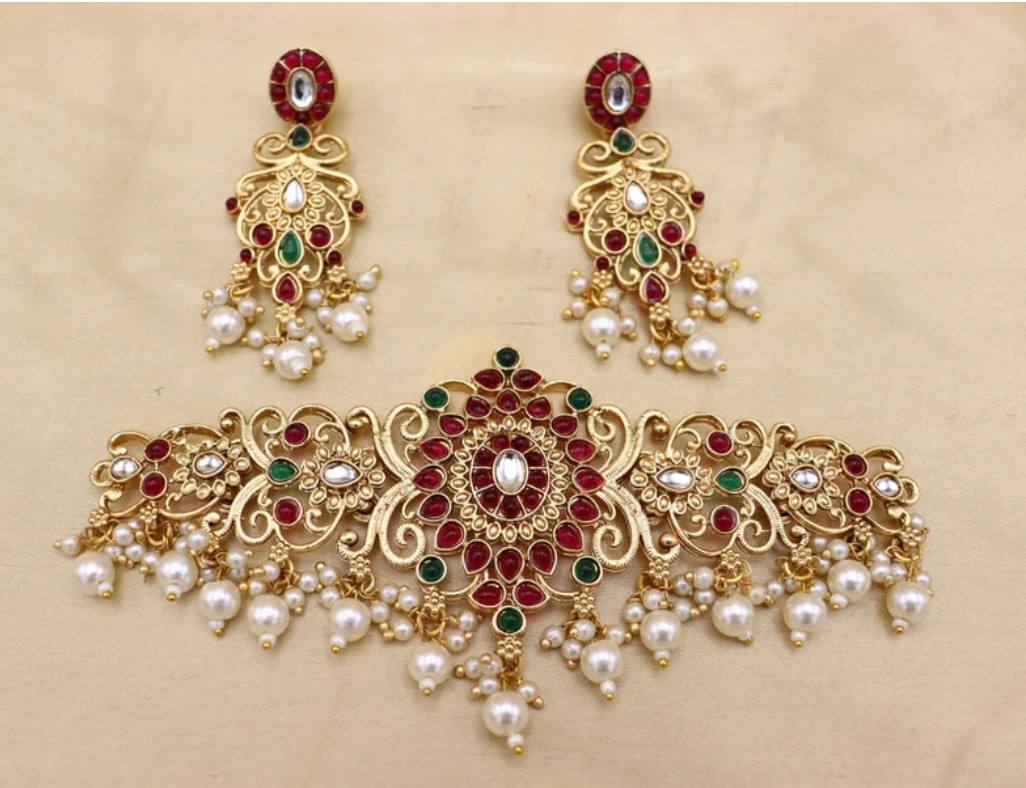Jivaanik Royal Ruby Emerald Choker Set