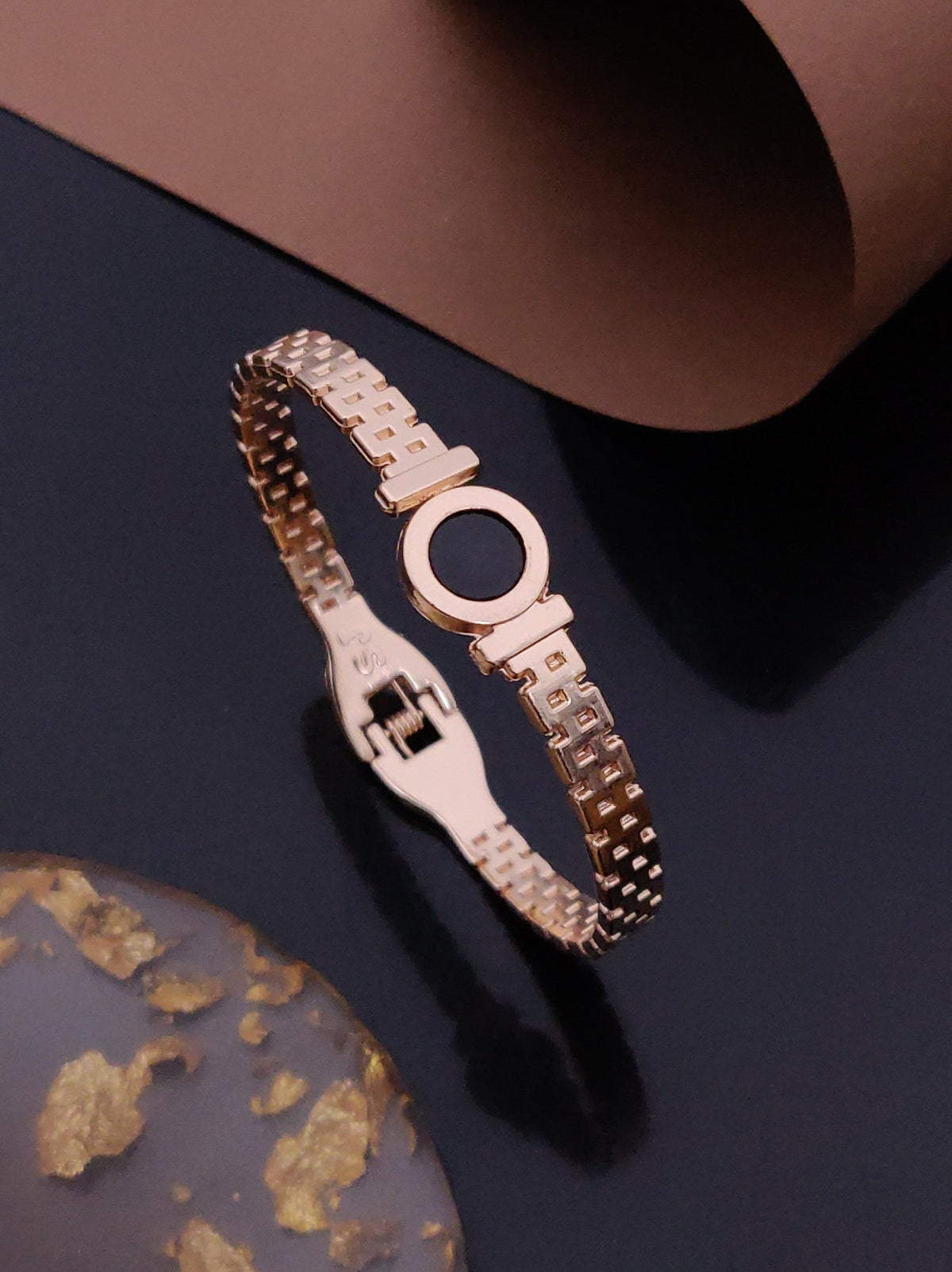 Jivaanik Premium Black Circle Rose Gold Bracelet for Women