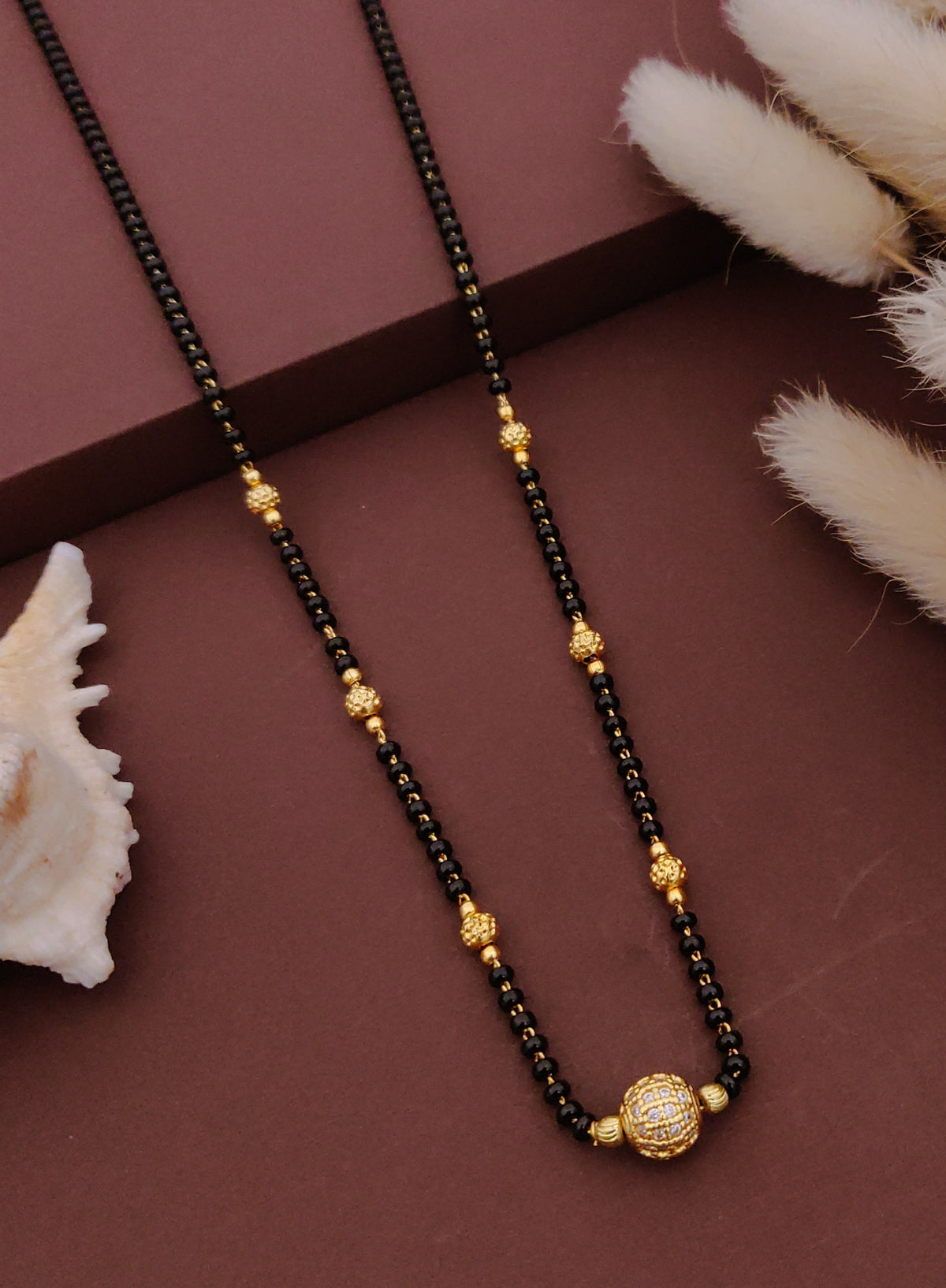 Jivaanik Elegant Black Beads Gold Ball Mangalsutra for Women