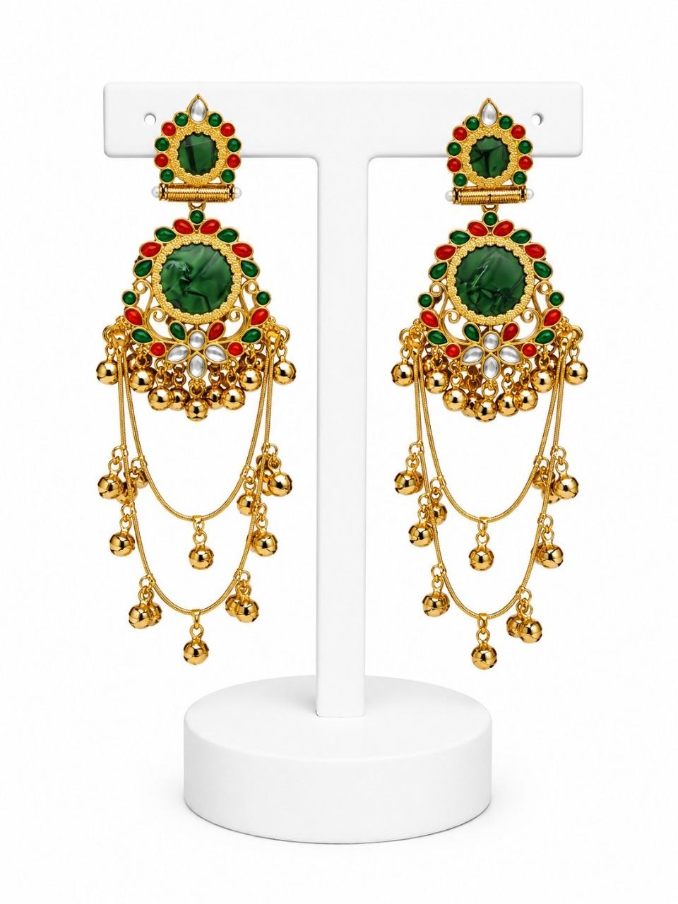 Jivaanik Emerald Rajwadi Long Earrings