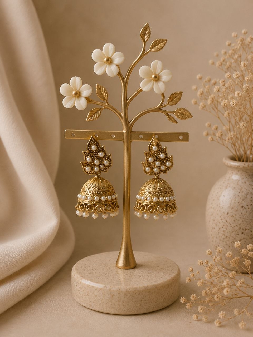 Jivaanik Antique Pearl Jhumka Earrings