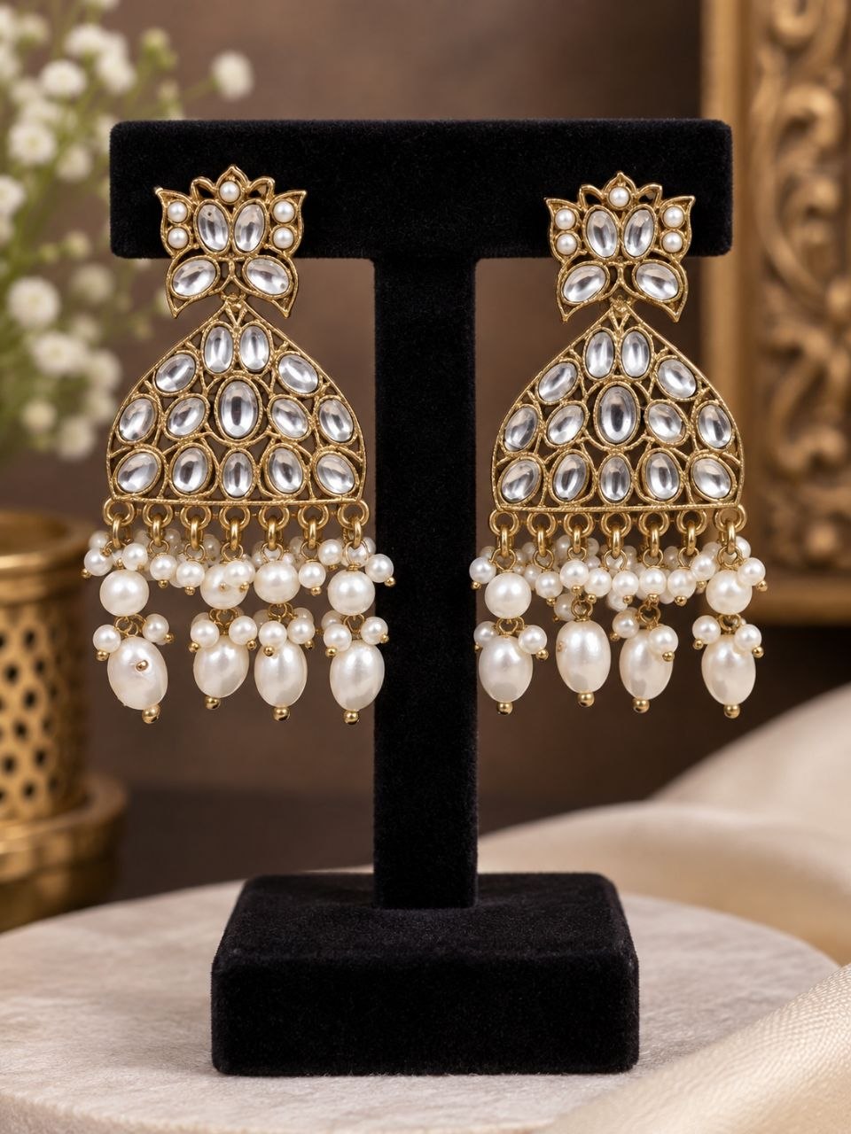 Jivaanik Noor Kundan Pearl Statement Earrings